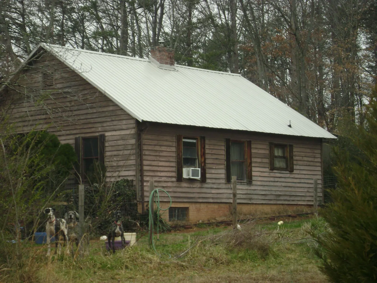White metal roof on an old wood sided farmhouse, from a Metal Roof Installation job in Bangor